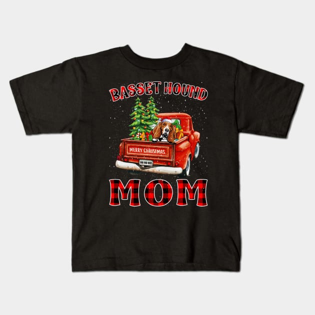 Christmas Basset Hound Mom Santa Hat Truck Tree Plaid Dog Mom Christmas Kids T-Shirt by intelus